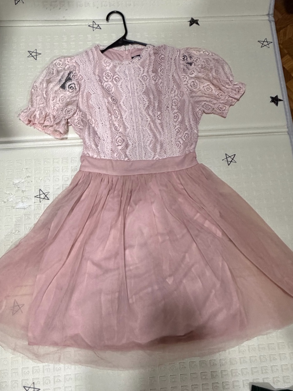 Simple Pink Lace Bodice Tulle Skirt Kids Dress